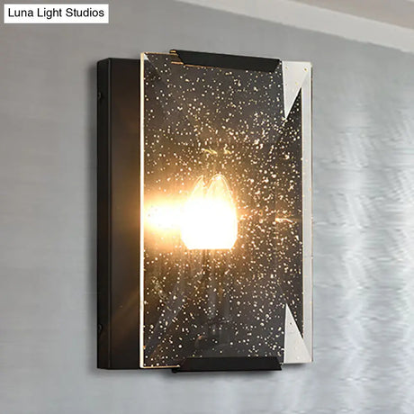 Modern Black/Brass Rectangular Sconce Light With Clear Faceted Crystal And 1 Bulb