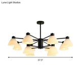 Modern Black Chandelier Lamp - 6/8/12-Head Dining Room Suspension Light With Dome White Glass Shade