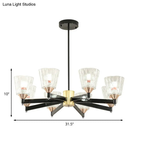 Modern Black Cone Chandelier - Lattice Glass 3/6/8 Lights Ceiling Hanging Light
