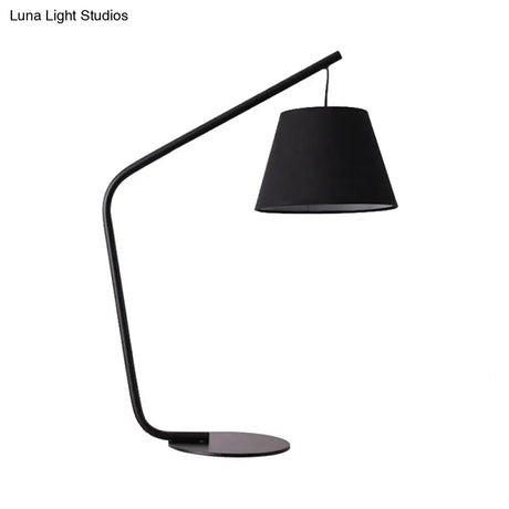 Modern Black Conical Fabric Table Lamp With Curved Arm For Bedroom