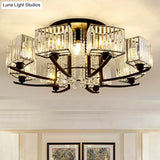 Modern Black Crystal Bedroom Ceiling Light - Rectangle Semi Flush Mount Lamp