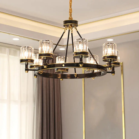 Modern Black Crystal Pendant Lighting Chandelier with Clear Cylinder Shade - 6/8 Heads for Great Rooms 8 / Black