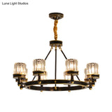 Modern Black Crystal Pendant Lighting Chandelier with Clear Cylinder Shade - 6/8 Heads for Great Rooms