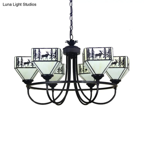 Modern Black Deer Chandelier: American Style Hanging Light With Glass — Ideal For Living Room