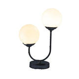 Modern Black Desk Lamp With Opal Glass Shade - 2 Heads Bedroom Table Light