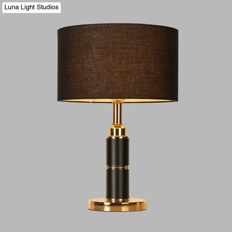 Modern Black Drum Desk Light - Bedside Table Lamp For Night Reading With Plug-In Cord