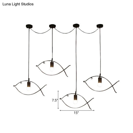 Modern Black Fish-Shaped Metal Pendant Ceiling Light For Dining Room