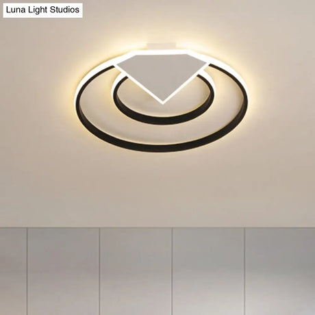 Modern Black Flush Mount Ceiling Light: Double Ring Led Indoor Lighting - Warm/White Light