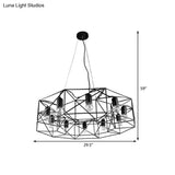 Modern Black Geometric Pendant Chandelier - Clear Glass 10-Light Farmhouse Lighting For Living Room