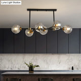 Modern Black Glass Island Pendant Light With 6 Spherical Lights For Dining Table