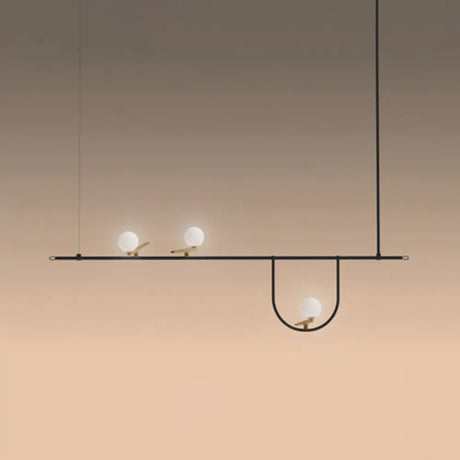 Modern Black Glass Sphere Island Chandelier Light Fixture With Cream Accents - Ceiling Mounted