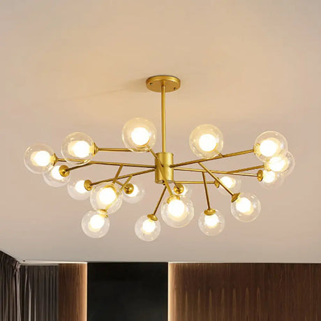 Modern Black/Gold Ball Pendant Chandelier With Clear Glass Shade - 12/15/18 Lights Ceiling Lighting