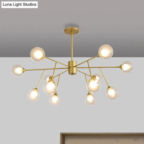 Modern Black/Gold Ball Pendant Chandelier With Clear Glass Shade - 12/15/18 Lights Ceiling Lighting