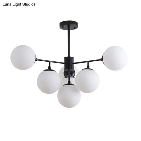 Modern Black/Gold Branch Chandelier - 7/9/11-Light Iron Pendant With White Glass Ball Shade