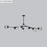 Modern Black/Gold Branch Chandelier Lamp - 5/6 Lights Smoke Gray/Tan Glass Dining Room Lighting