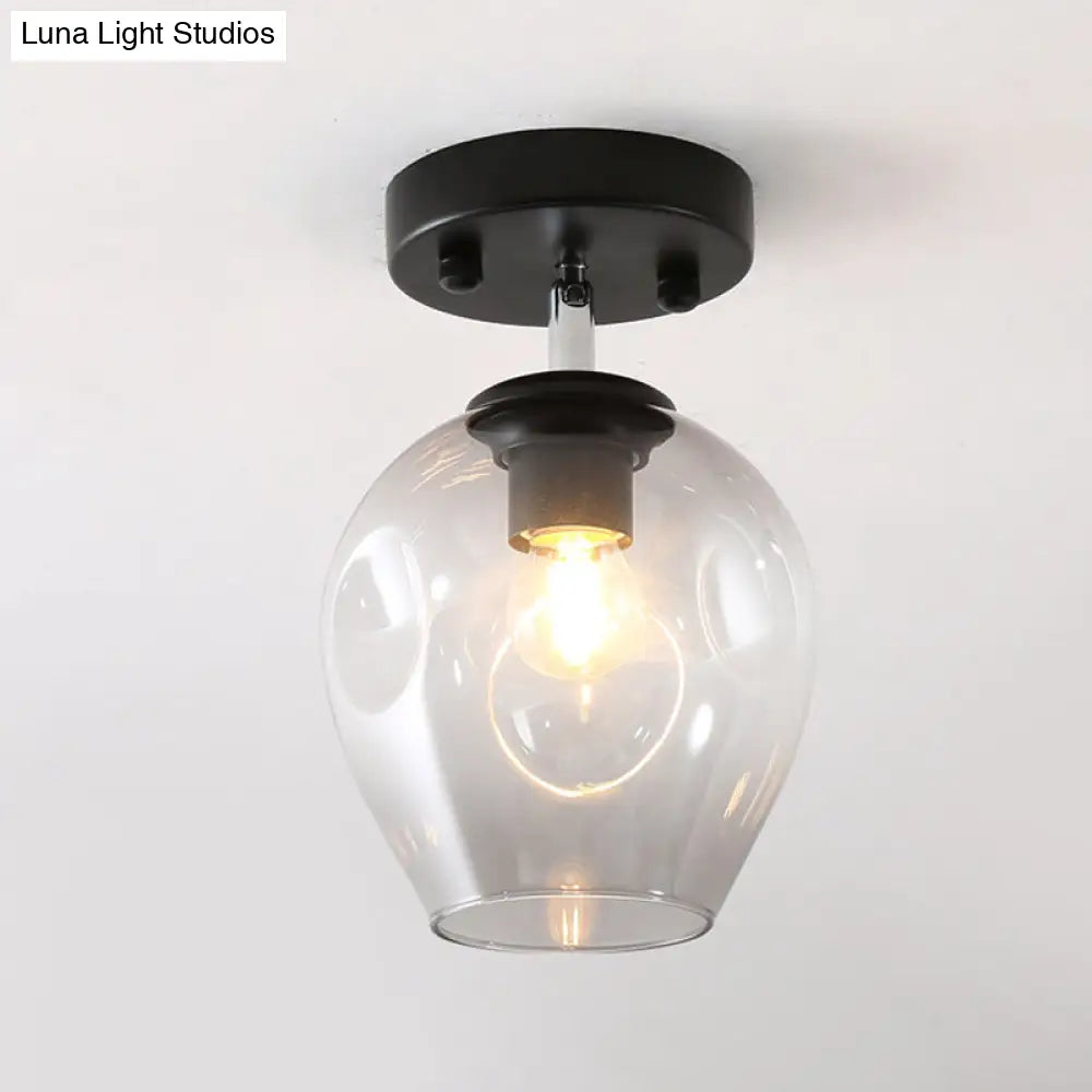 Modern Black/Gold Carafe Semi Flush Light - 1 Clear/Amber/Smoke Gray Glass Shade