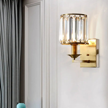 Modern Black/Gold Cylinder Sconce Light Fixture With Crystal Wall Mounted Lighting Gold