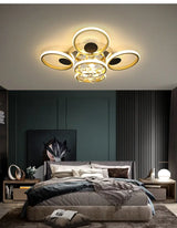 Modern Black-Gold Floral Flush Mount Led Ceiling Light For Sitting Room