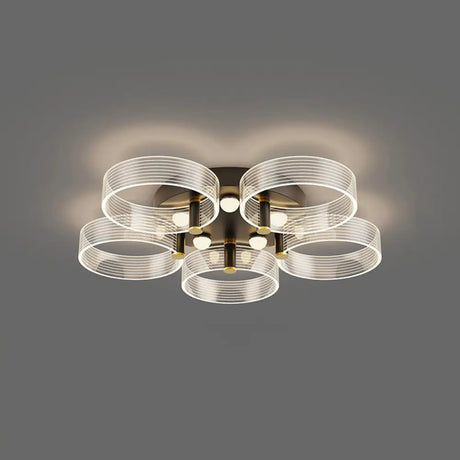 Modern Black - Gold Led Ceiling Light With Flower Design - Acrylic Round Semi Mount 5 / Warm