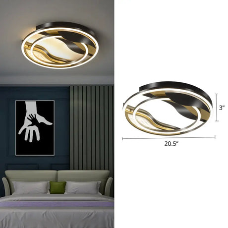 Modern Black - Gold Led Flush Mount Lamp For Bedroom Lighting Black / 20.5’ Third Gear