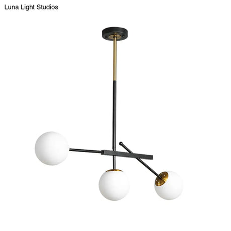 Modern Black-Gold Opal Glass Chandelier - Branching Suspension Pendant With 3 Lights