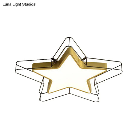 Modern Black/Gold Pentagram Flush Mount Led Ceiling Lamp For Bedrooms With Acrylic Cage Fixture