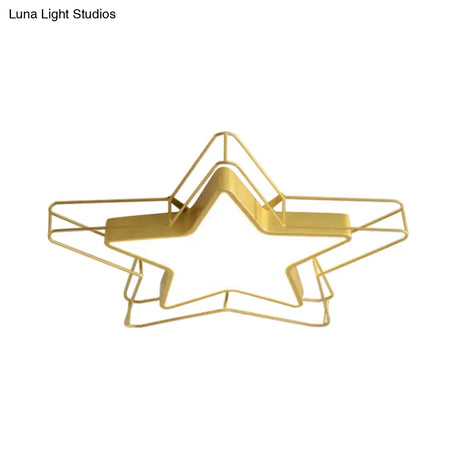 Modern Black/Gold Pentagram Flush Mount Led Ceiling Lamp For Bedrooms With Acrylic Cage Fixture