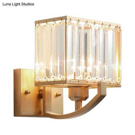 Modern Black/Gold Rectangle Wall Mount Sconce Light With Clear Crystal For Bedroom - 7/18 W