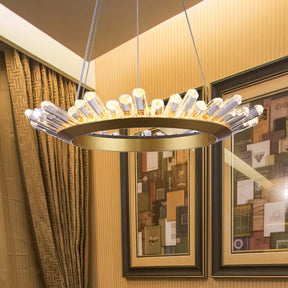 Modern Black/Gold Ring Pendant Chandelier With Crystal Accents - Led Light In White/Warm Living Room