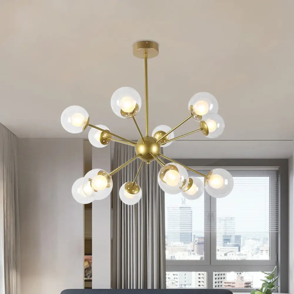 Modern Black/Gold Sputnik Hanging Light Fixture With Glass Shades - 12/18 Heads Ceiling Lamp 12 /