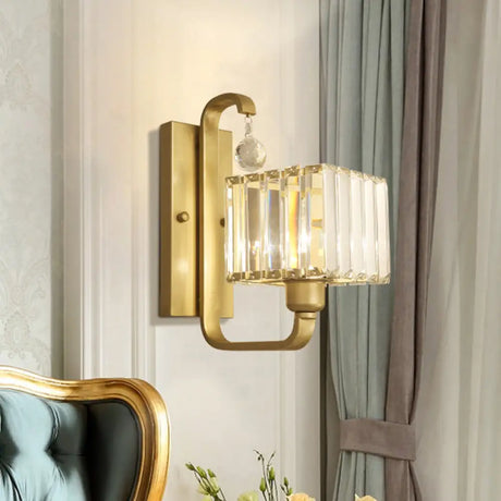 Modern Black/Gold Wall Sconce With Crystal Shade - Indoor Cubic Light Fixture Gold