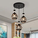 Modern Black Hollow Floret Pendant With Crystal Embellishments - 3 Lights Suspension Lamp