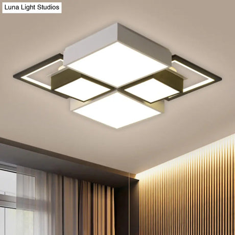 Modern Black Integrated Led Ceiling Lamp - 18’/23.5’ Wide Square Flush Mount Fixture In