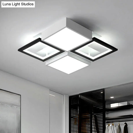 Modern Black Integrated Led Ceiling Lamp - 18’/23.5’ Wide Square Flush Mount Fixture In