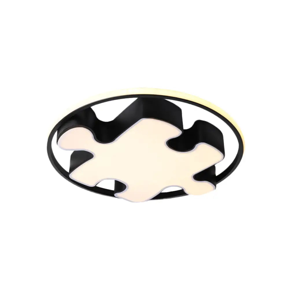 Modern Black Jigsaw Led Ceiling Light Fixture For Bedroom - Warm/White Acrylic Flush Mount