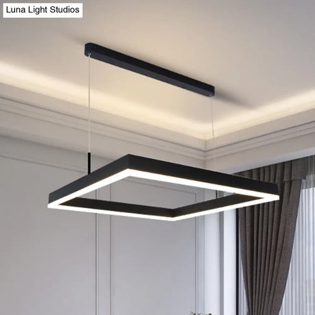 Modern Black Led Ceiling Chandelier Light For Living Room - Acrylic 2-Tier Square Design