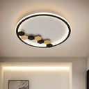 Modern Black Led Ceiling Flush Mount With Leaf/Geometric Design / Round Geometric