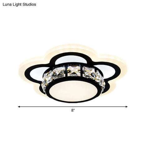 Modern Black Led Crystal Flush Mount Ceiling Light With Gear/Flower Design