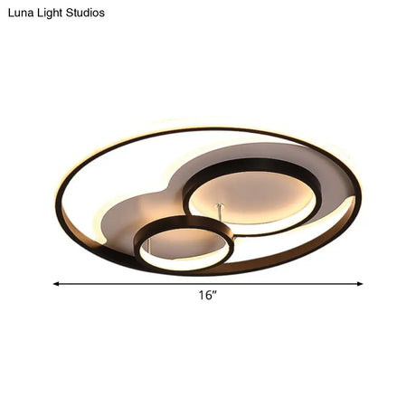 Modern Black Led Flush Mount Ceiling Lamp With Multi - Ring Acrylic Design In Warm/White Light -