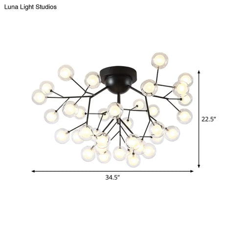 Modern Black Metal Glass Twig Semi Ceiling Mount Bedroom Lamp