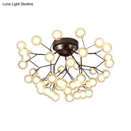 Modern Black Metal Glass Twig Semi Ceiling Mount Bedroom Lamp