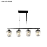 Modern Black Metal Island Chandelier With Cylindrical Crystal Shade - 3/4 Heads