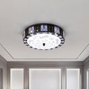 Modern Black Metal Led Flush Mount Bedroom Lamp With Crystal Accent / A