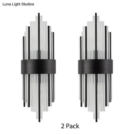 Modern Black Metal Wall Light With Prism Crystal For Living Room