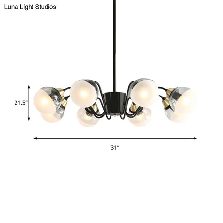 Modern Black Multi-Head Glass And Metal Chandelier - Stylish Pendant Light For Study Room Or Kitchen