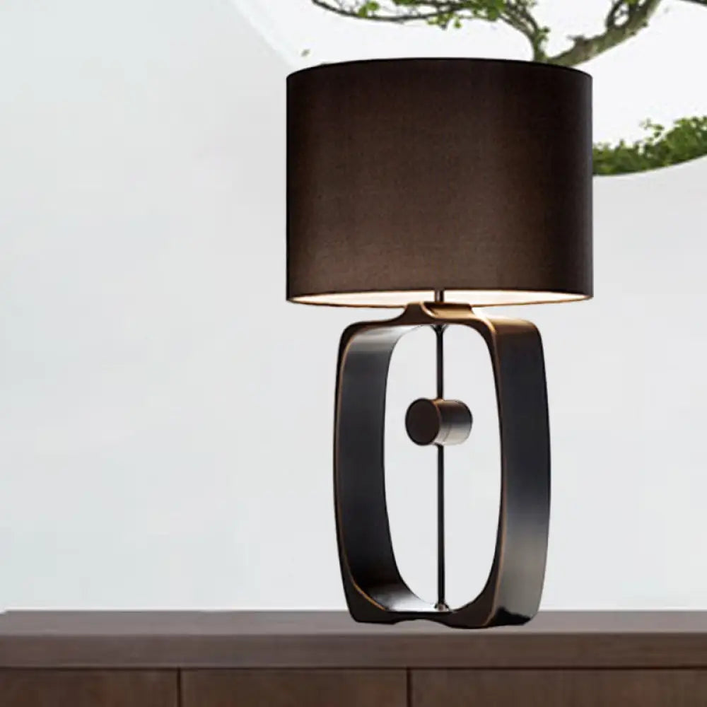 Modern Black Night Table Lamp: Fabric Cylinder Task Light, Metal Base ...