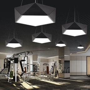 Modern Black Pentagon Led Hanging Light Fixture For Office Ceiling Chandelier / 16.5 Warm