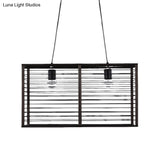 Modern Black Rectangle Cage Island Pendant Light - 16/19.5 W 2-Light Bamboo Suspension Lamp For