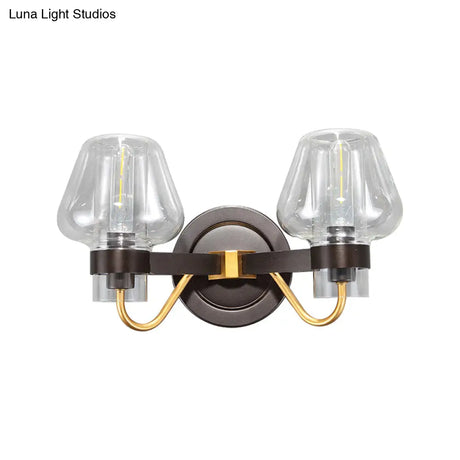 Modern Black Sconce Light With Clear Glass Mushroom Shade - 2-Light Wall Lamp For Bedroom