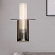 Modern Black Sconce Light With Ribbed Glass Shade For Living Room Wall